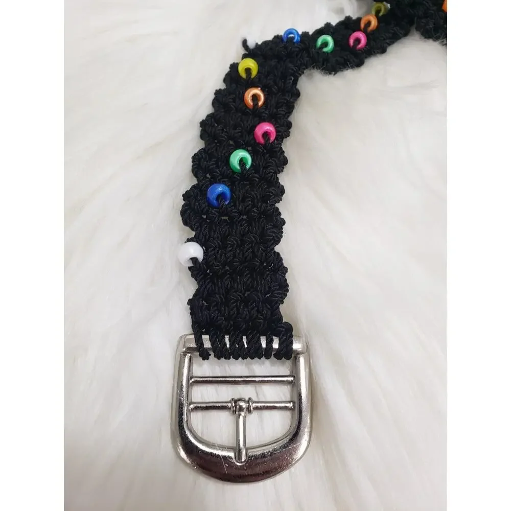 Vintage 80s Statement Belt Art‎ Teacher Emo Black Rainbow Beaded Punk 90s y2k
